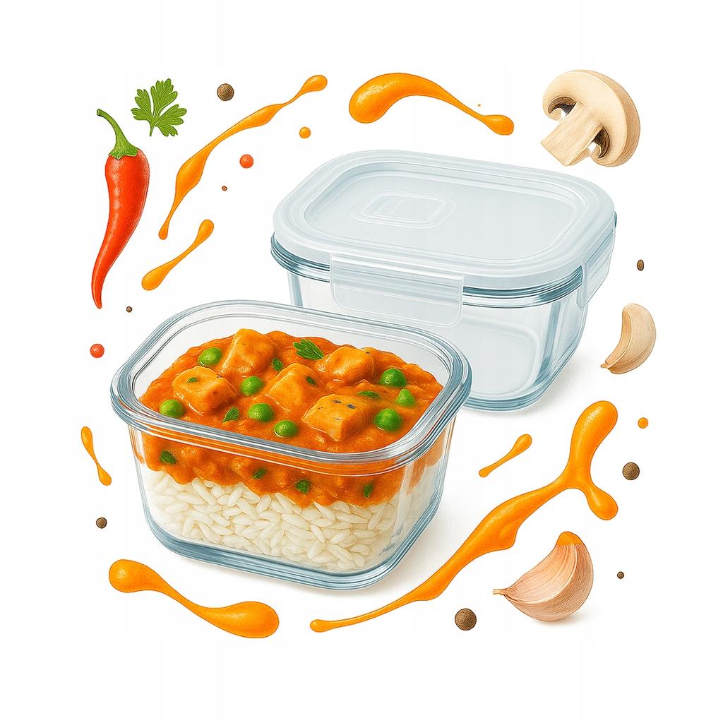 Pojemnik Szklany Lunchbox Kwadratowy 320 Ml Na Żywność Obiad Lunch Sałatki
