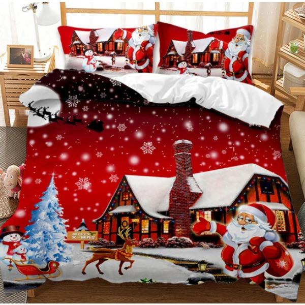 Santa Claus Bed Three-Piece Set, Digital Print Quilt Cover Sheet Set