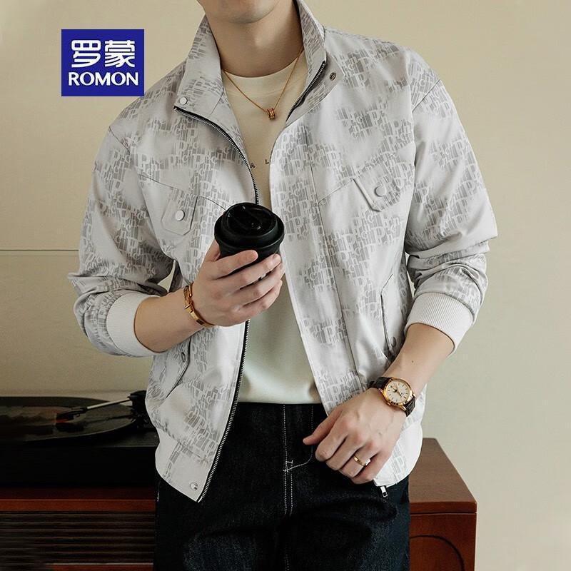 Romon Men's Business Casual Jacquard Jacket