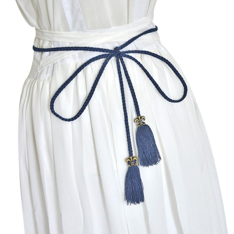 

Women s handmade braided thin belt waist cord anchor comb su braided waist chain 165cm синий