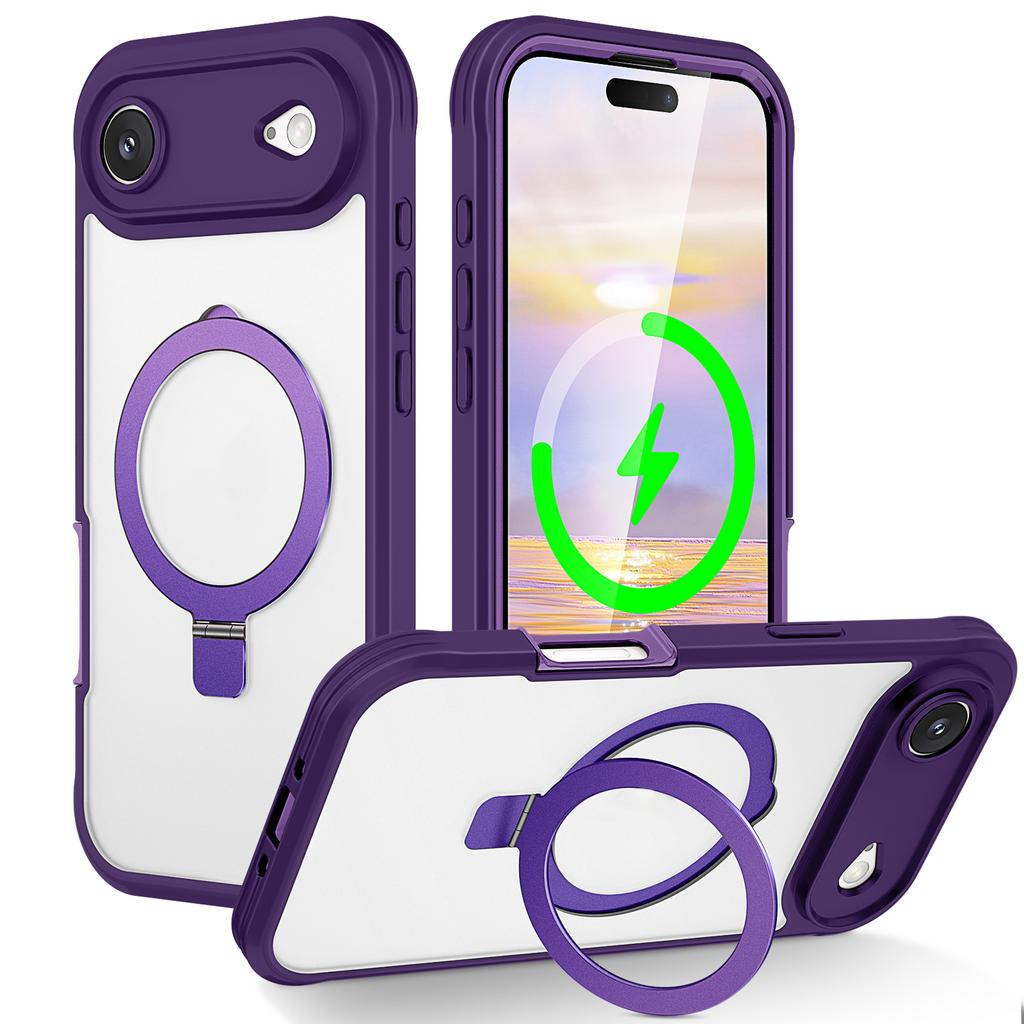 For iPhone 17 Air Case Skin Touch Solid Color TPU+PC Phone Cover with Magnetic Kickstand