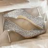 Pointed Head Shallow Mouth High Heels Women's New Sequined Stiletto Wedding Shoes Exquisite Crystal Silver Large Size