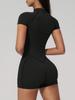 1pc Women's Solid Color Mandarin Collar Half Zip Fishbone Seam Jumpsuit Sports