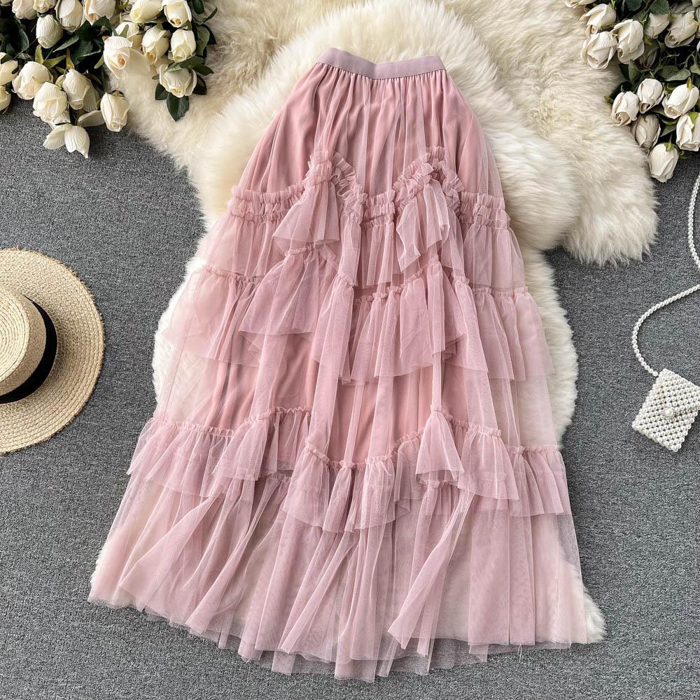 Frühlings- und Sommer-Netzrock ist dünn und vielseitig Plissee-Rock A-Linien-Rock Kuchenrock Ins Feenrock Mode