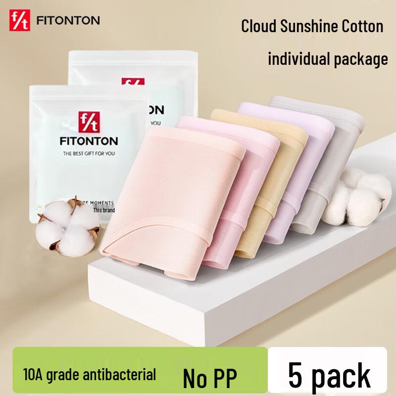 FitonTon Women's 100% Cotton Crotch Mid-Waist Panties 5-Pack