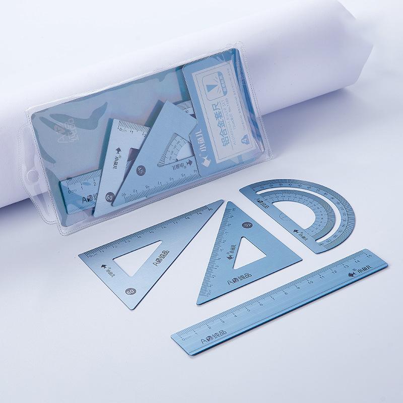 4pcs Aluminum Ruler Set,Drafting Set,With Storage Box Straight Ruler,Protractor,Students Measure Ruler Set Multi-Function Set