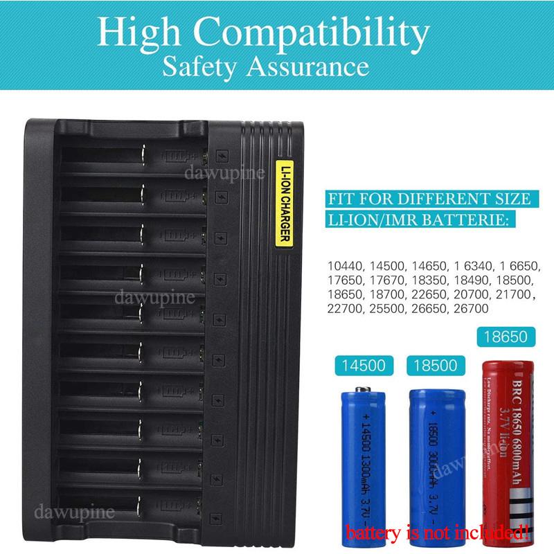4.2V 6A 10 Slots 18650 Lithium Battery Charger for 14500 16340 16350 18500 26650 10400 18350 Rechargeable Batteries EU US PLug