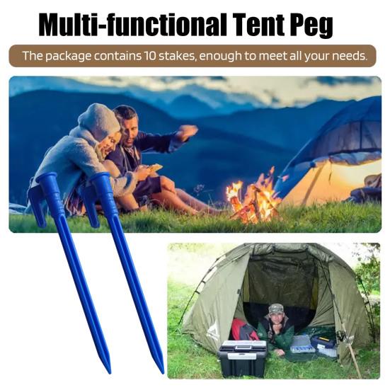 Yousheng 10Pcs Camping Tent Stake Heavy Duty Multi-functional Outdoor Garden Yard Patio Lawn Tarp Canopy Windproof Ground Spike Tent Peg