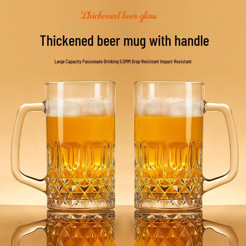 Hongzhu Thickened Diamond Glass Beer Mugs with Handle
