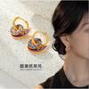 Niche retro color enamel oil drop earrings, ear buckles, light luxury, high-end sense, new Chinese contrast earrings, medieval stud earrings