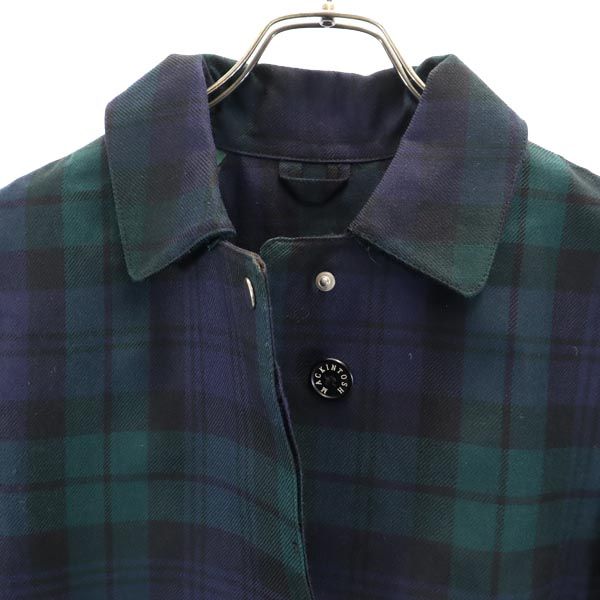 Mackintosh check Long sleeve Stainless collar coat 34 green x blue Women Used
