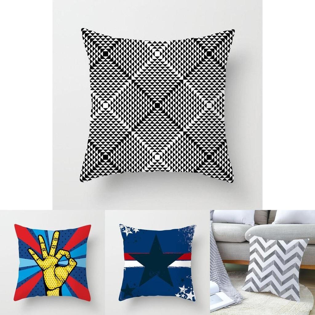 Premium Polyester Peach Skin Geometric Cushion Cover In Black White Gray For Elegant Touch