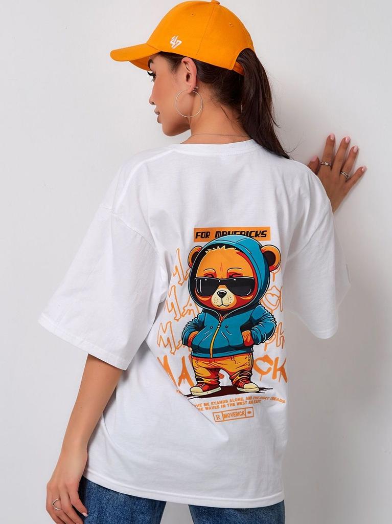 Street Hip Hop Bear Printed T-shirt Men Women Casual Loose Oversized Short Sleeve Unisex Short Sleeved Male Female Clothing