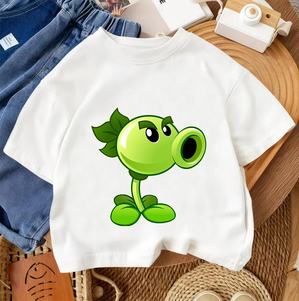 Summer Crew Neck T Shirt For Boys Girls Casual Daily Wear Plants Vs Zombies Cute Kawaii Cartoon Fashion Street Style 314Y