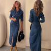 Station indépendante européenne et américaine, robe en jean longue et mi-longue à manches longues, multi-boutons, tendance et décontractée