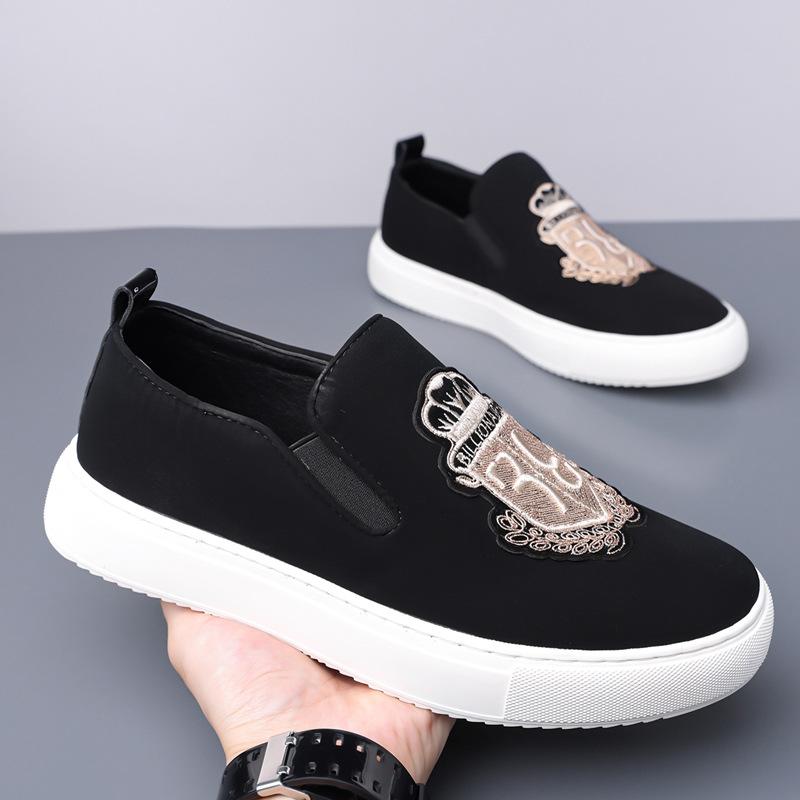 Fashion Trend Designer New Men Thick-soled Loafter Men's Black White Embroidery Leather Shoes Male Walking Sneakers Tenis Masculino
