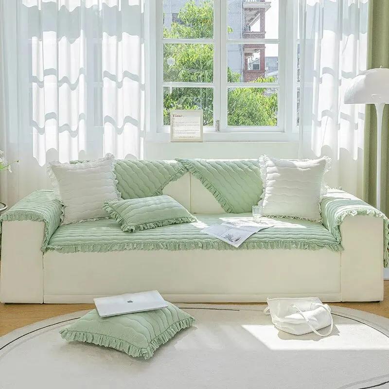 Wooden Ear Edge Pure Color Soft Touch Four Seasons Universal Sofa Cover Back Towel Anti-slip