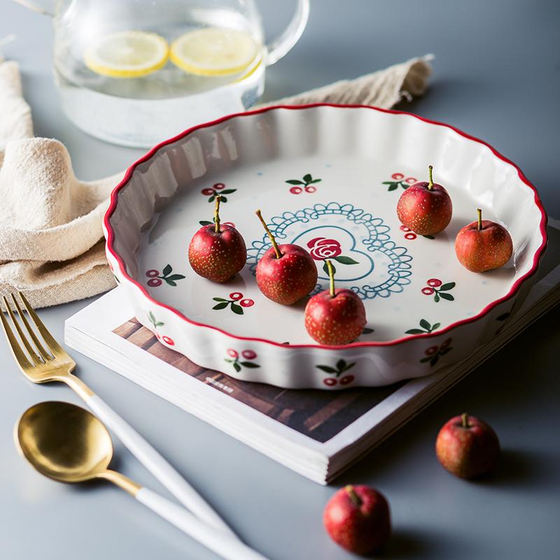 

9.6 Inch Red Cherry Baking Plate Ceramic Dinner Dishes Pasta Rice Backed Plate Baking Tray Ovenware Dinner Plate коричневый