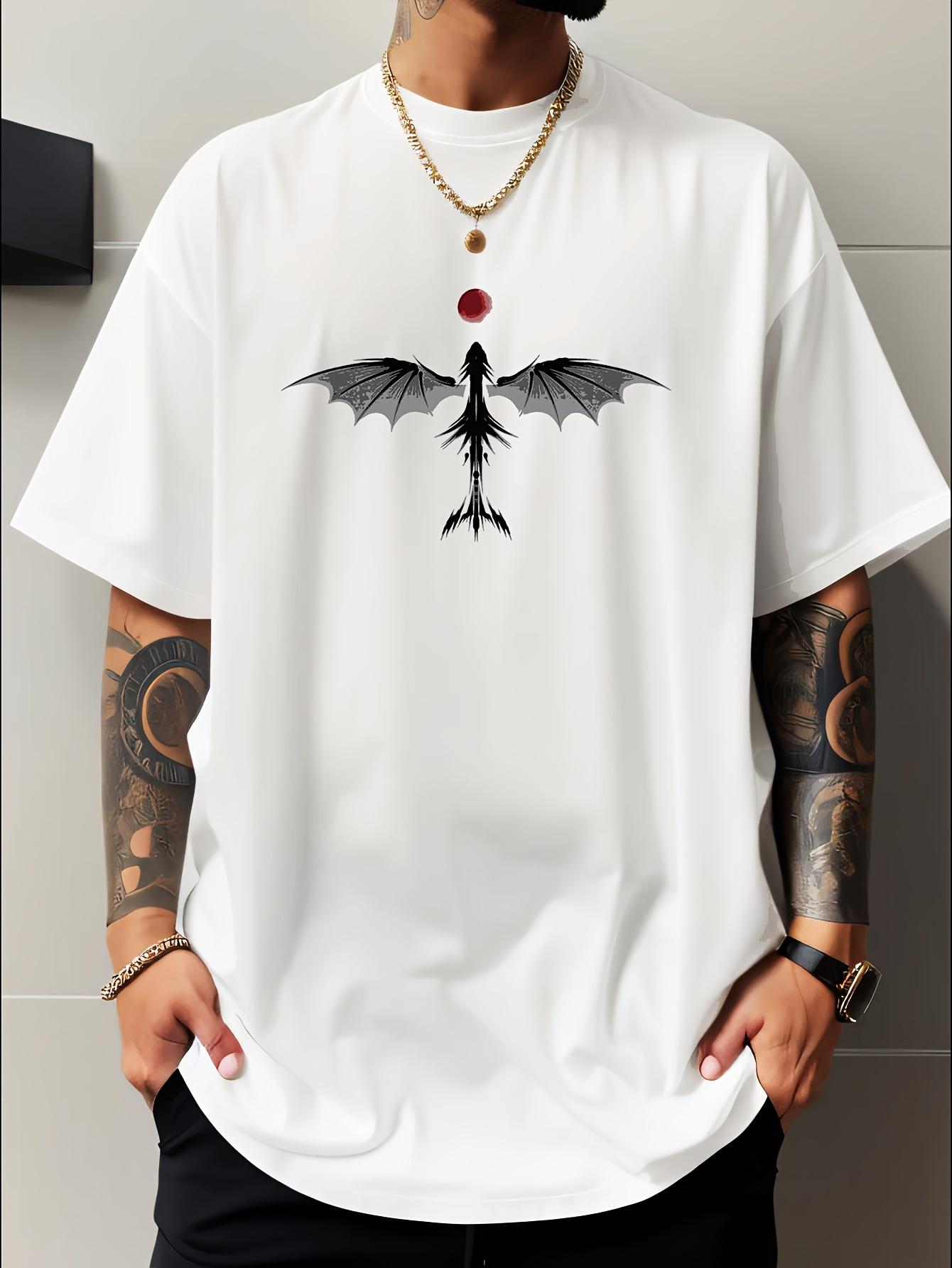 Mens Sun Chasing Dragon Printed TShirt Casual Street Style Short Sleeve Shirt with Red Circles Suitable for Sports S