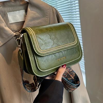 Mini čtvercová crossbody kabelka, dámská kabelka s klopou v retro stylu, vícevrstvá taška přes rameno (7,08*5,11*3,14) Palec
