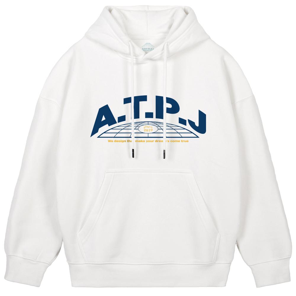 Astral Projection Earth Logo Oversized Wide Shoulder Hoodie_White L