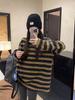 Lazy Style Color Block Striped Round Neck Long Sleeve Sweater for Women - Autumn/Winter Loose Fit, Slimming, Versatile