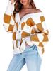 Autumn Winter Women's Casual Loose Checkered Checkerboard Plaid Collision V-neck Buttoned Long-sleeved Knit Cardigan Comfortable Long Sleeves Sweater