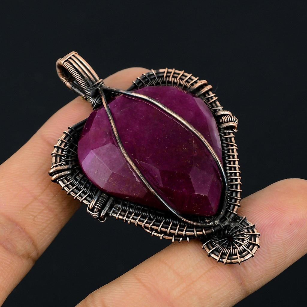 Ruby Pendant Gemstone Jewelry, 999 Copper Wire Wrapped Handmade Pendant, Latest Design Jewelry