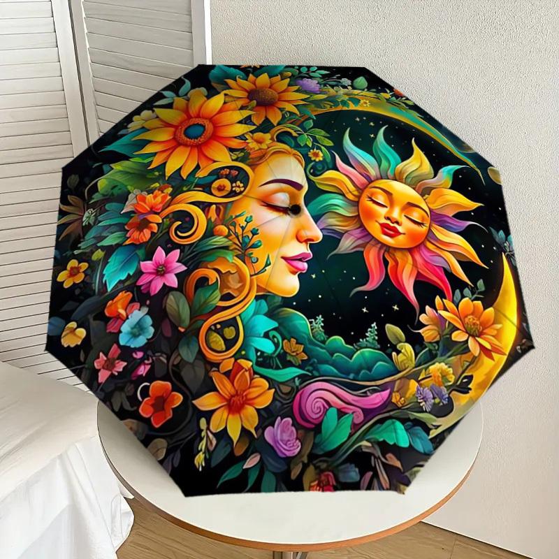 1pc Floral Harmony: Celestial Connection Umbrella with Plastic Handle,Suitable for All Seasons Home Travel Outdoor UmbrellaDD431