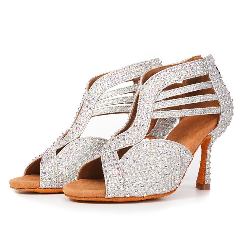 Scarpe da Ballo Latino con Strass Suola Morbida Donna Scarpe da Ballo di Piazza per Feste Tacco 90mm