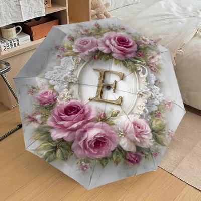 1 pièce parapluie motif lettre florale Ouverture et fermeture automatiques, Parapluie de haute qualité, Cadeau idéal pour elle 341