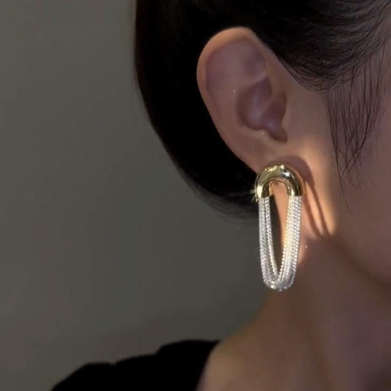 2PC Women's Fashion Geometric Tassel Earrings, Jewelry, Clear and Cold Sensation, Date Party, Festival Gift-107