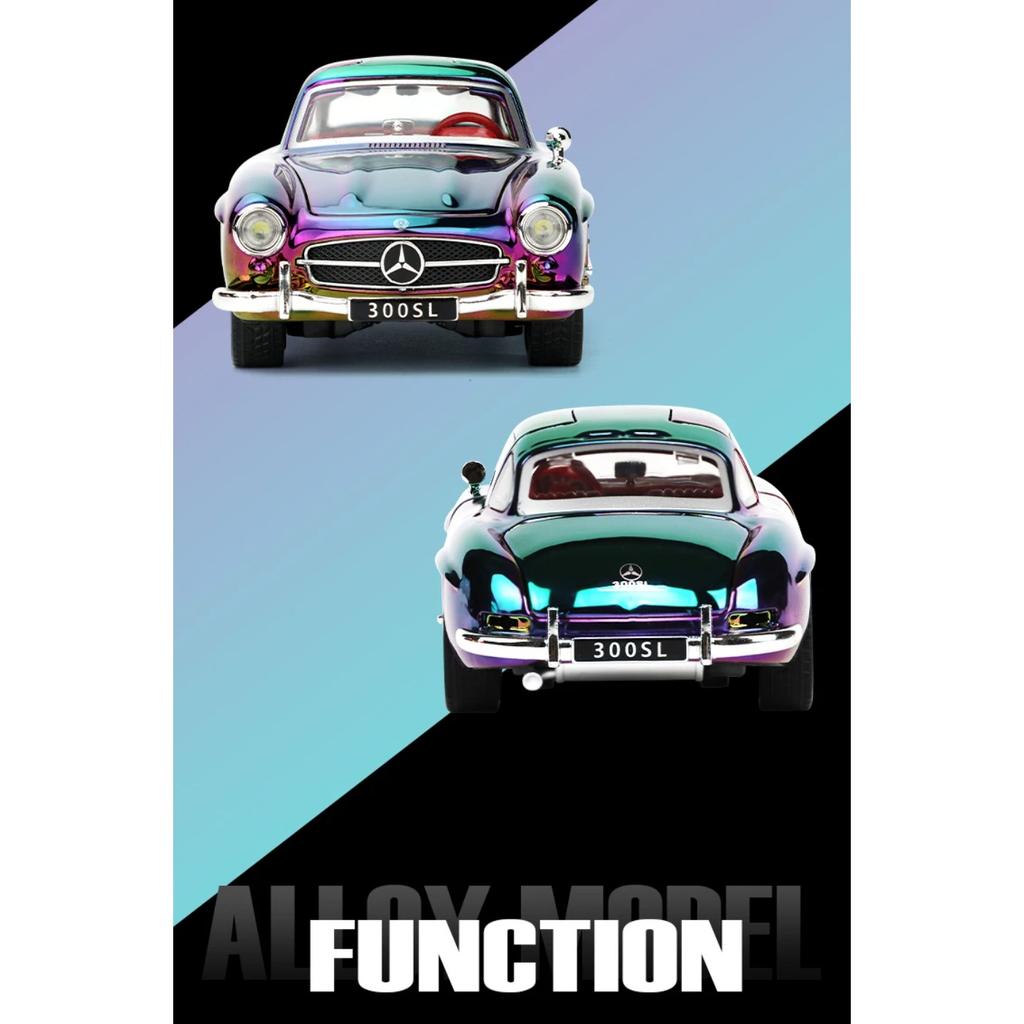 Classic 1/32 Benz 300SL Electroplated Version Alloy Diecast Metal Model Sound Light Pull Back Toy Miniatures Vehicle Ornament Gifts