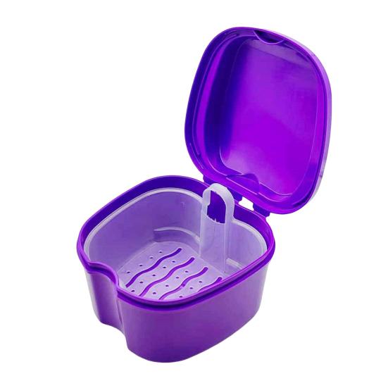 Dentures Case Portable Soaking Denture Bath Box with Strainer Basket Invisible Brace Retainer Mouth Guard Dental Aligner Container Holder
