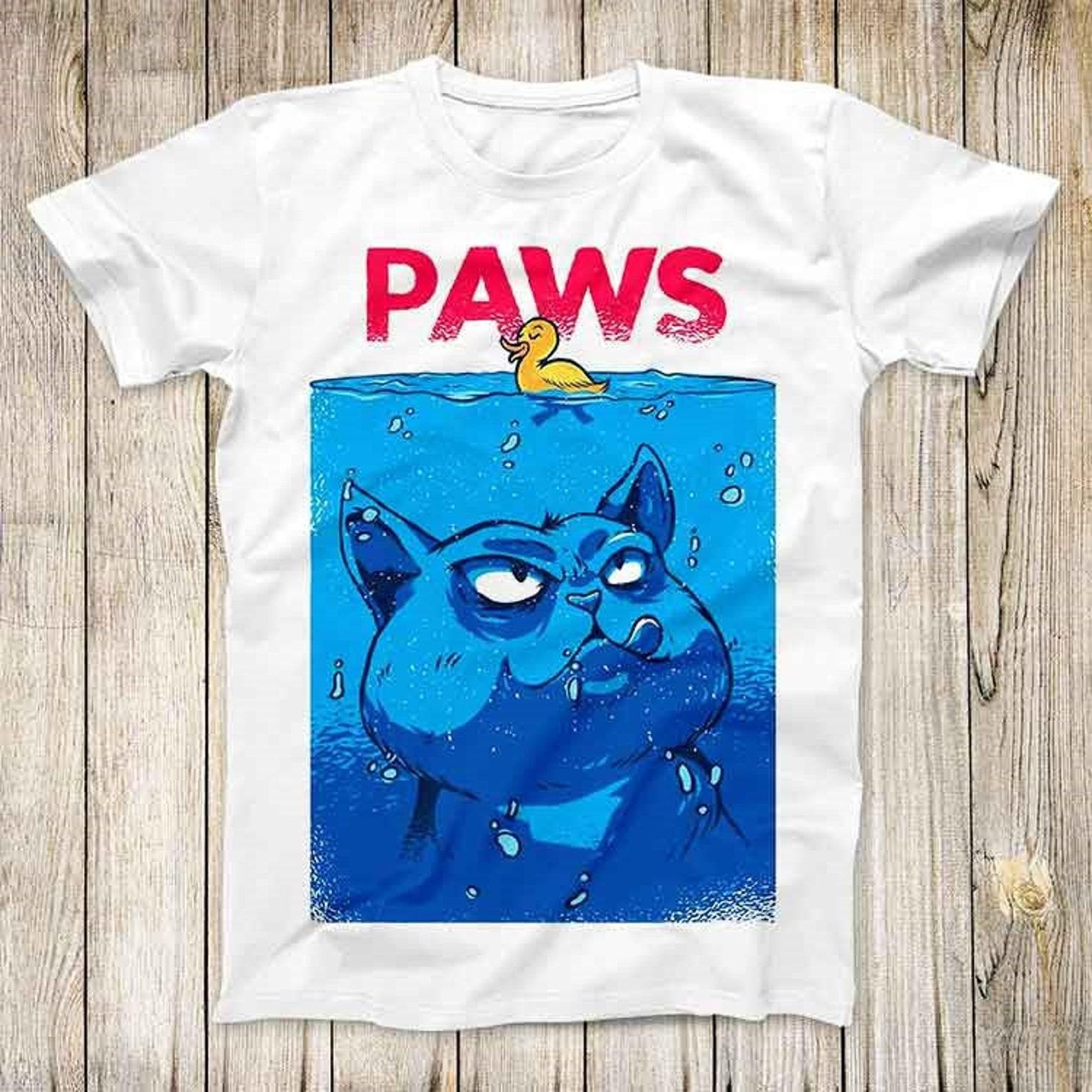 Paws Jaws Cat Kitten Duck Anime Poster Parody Top Tee Best Cute Gift Men Women Unisex T-Shirt 3108 M