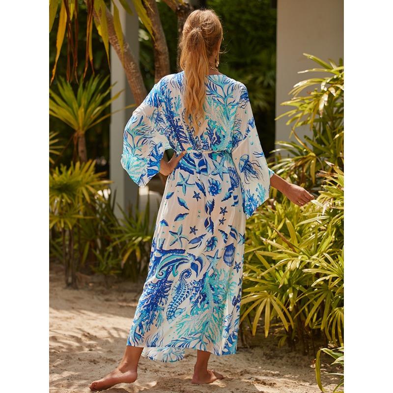 Plus Size Women's Print Bikini Sunblock Beach Holiday Cardigan Beach Cover Up
