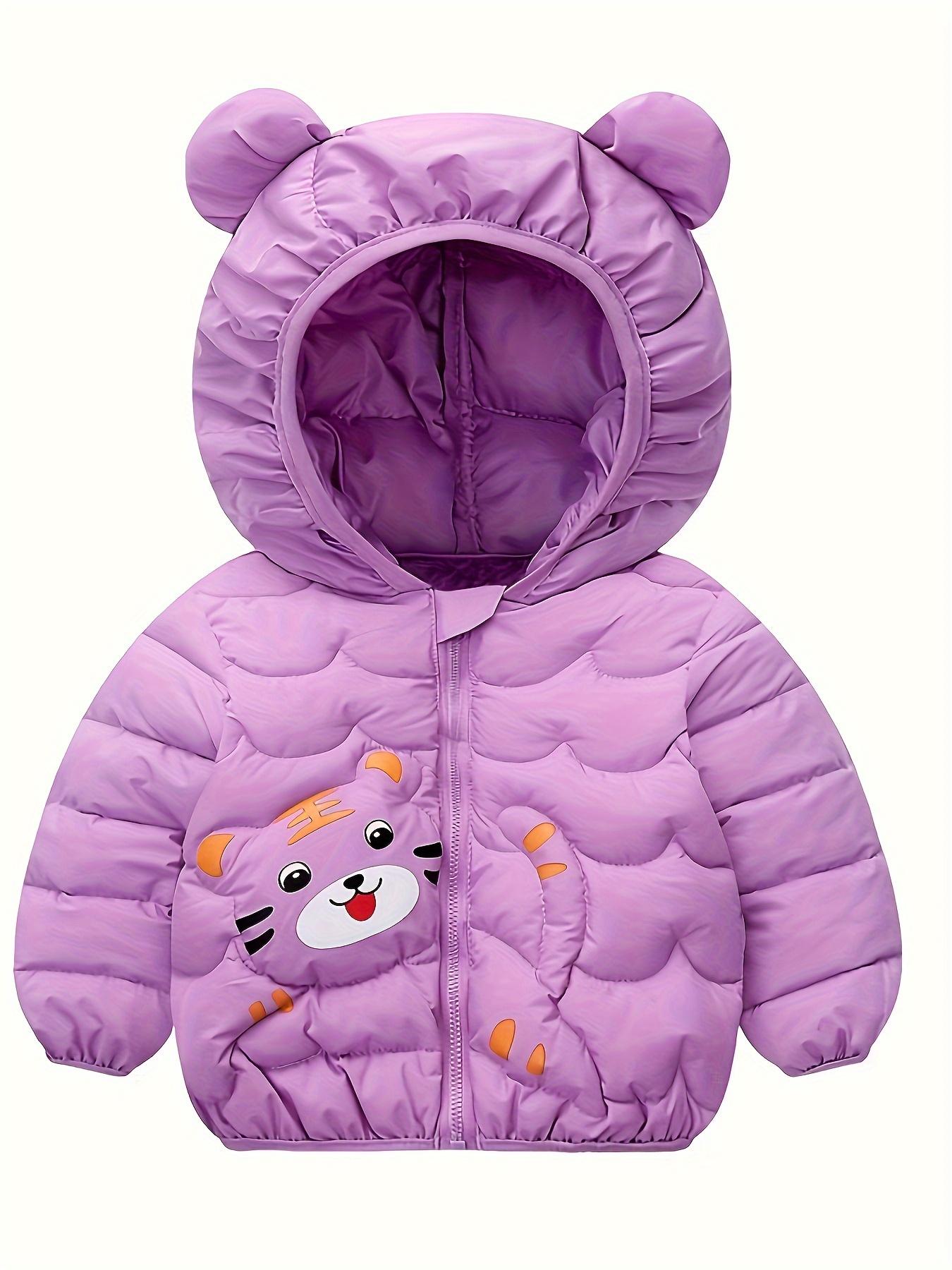 

[Warm Cartoon Jacket] Warm Hooded Baby s Cartoon Tiger Quilted Jacket | Toddler & Infant Girl s Clothing For Fall Winter, Zip Up Padded Coat 80 Фіолетовий
