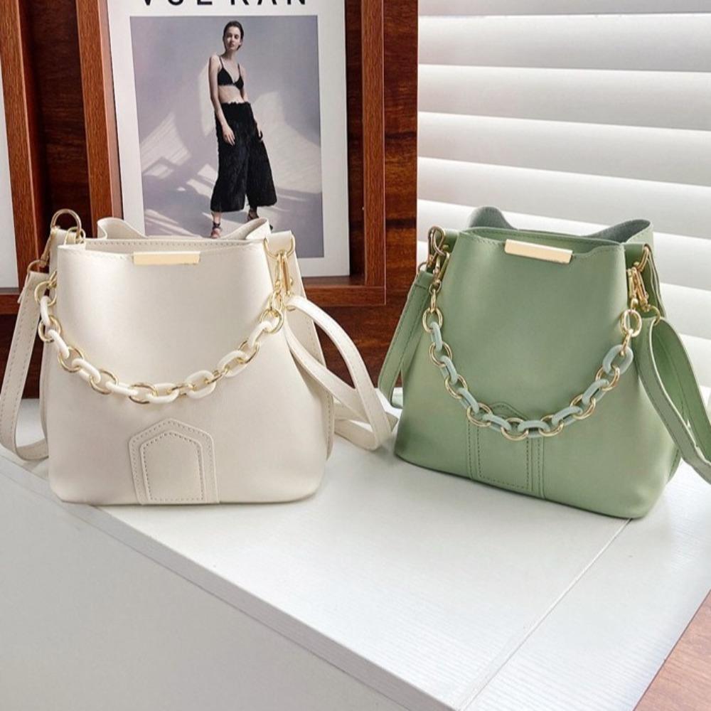 Single Shoulder PU Leather Handbag Handbag Chain Crossbody Bag Portable Women Bucket Bag Daily