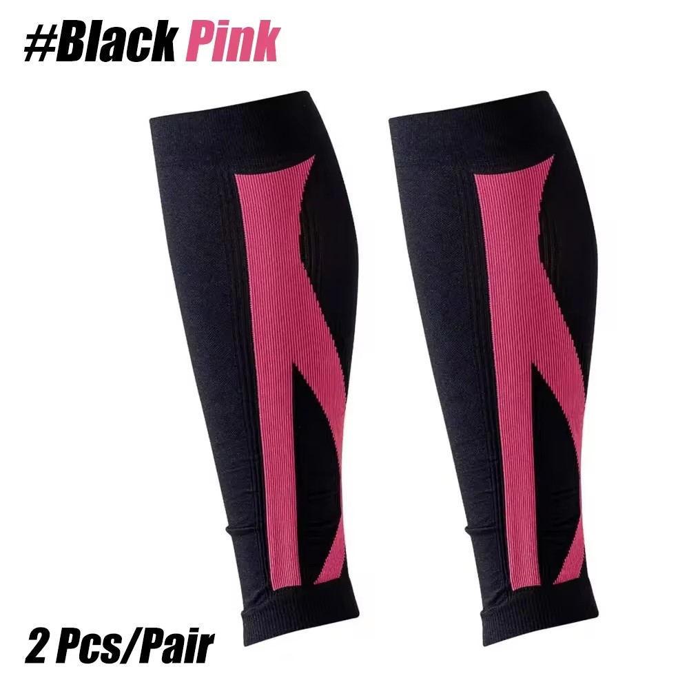 

1 пара компрессионных рукавов для икр для мужчин и женщин - компрессионные носки без носка для поддержки при варикозном расширении вен, для медсестер, при беременности, для бега S чёрный/розовый