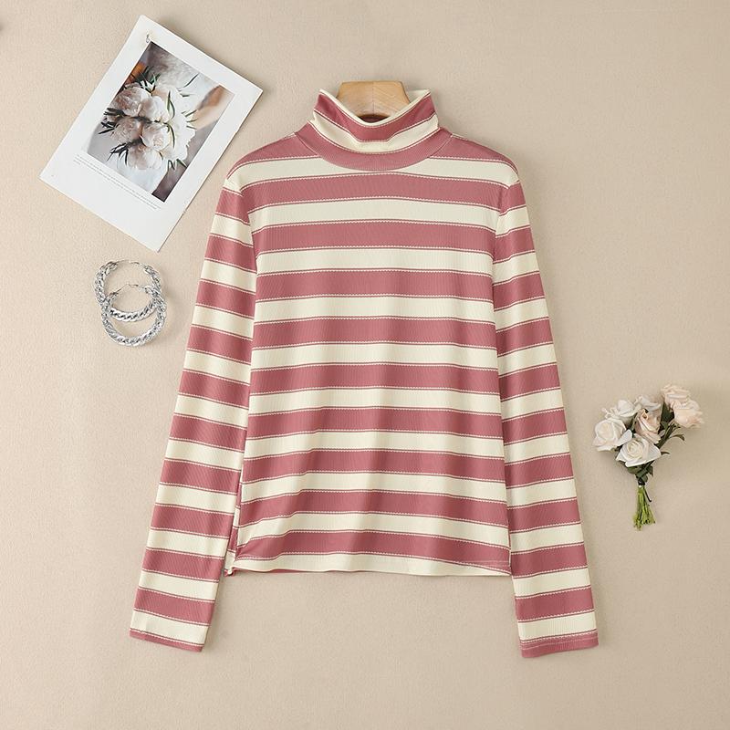 

ZANZEA Women Turtleneck Casual Long Sleeve Stripe Blouse 5XL рожевий