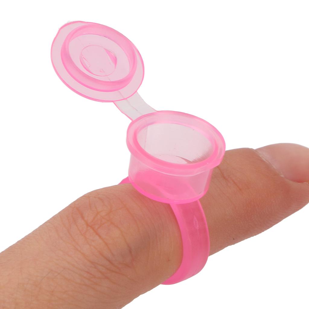 50Pcs Microblading Pigment Ring Cups with Cover for Tattoo Ink Semi Permanent Makeup Eyebrow Glue Container Pink