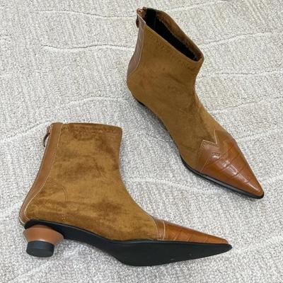Pointed Toe Women Ankle Boots Fashion Heels Shoes Autumn Winter  Trend Suede Chelsea Short Boots New Brand Snow Botas Mujer