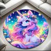 1pc Cartoon Cute Fantasy Unicorn Round Carpet Painted Printed Circular Carpet, Home Door Mat, Outdoor Travel Protection Carpet