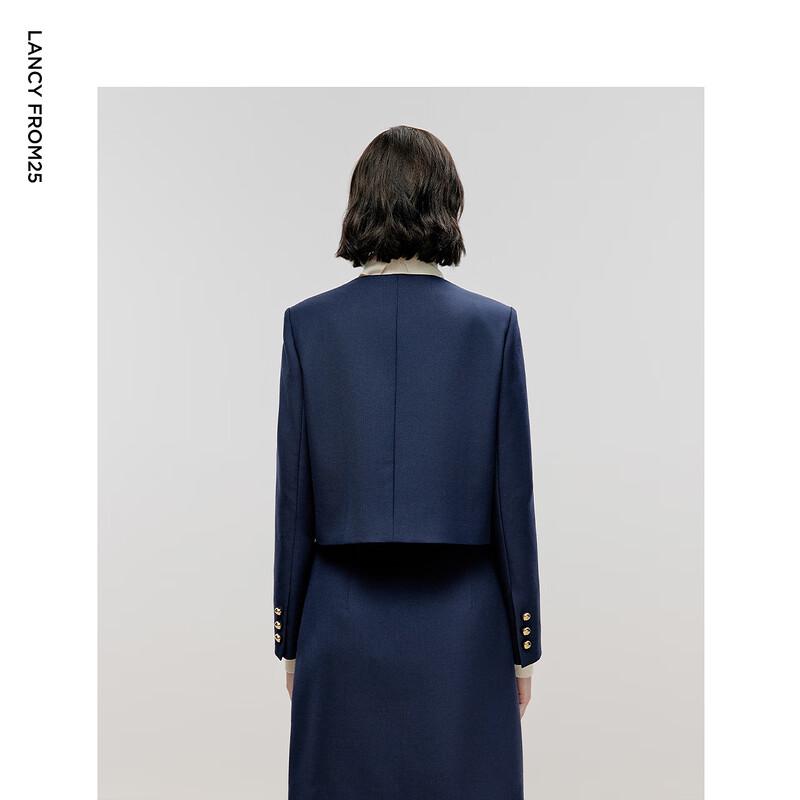 EiLEEN ELITEE Wool Blend Round Neck Short Coat