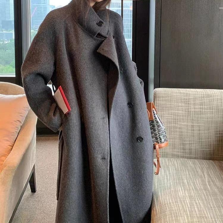 

Новое двухстороннее шерстяное пальто для женщин, длинное повседневное свободное шерстяное пальто в корейском стиле M