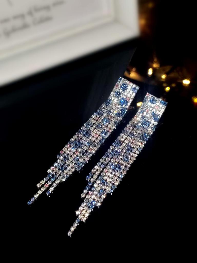 Elegant Rhinestone Tassel Earrings: High-End Shiny Diamond Design for Women