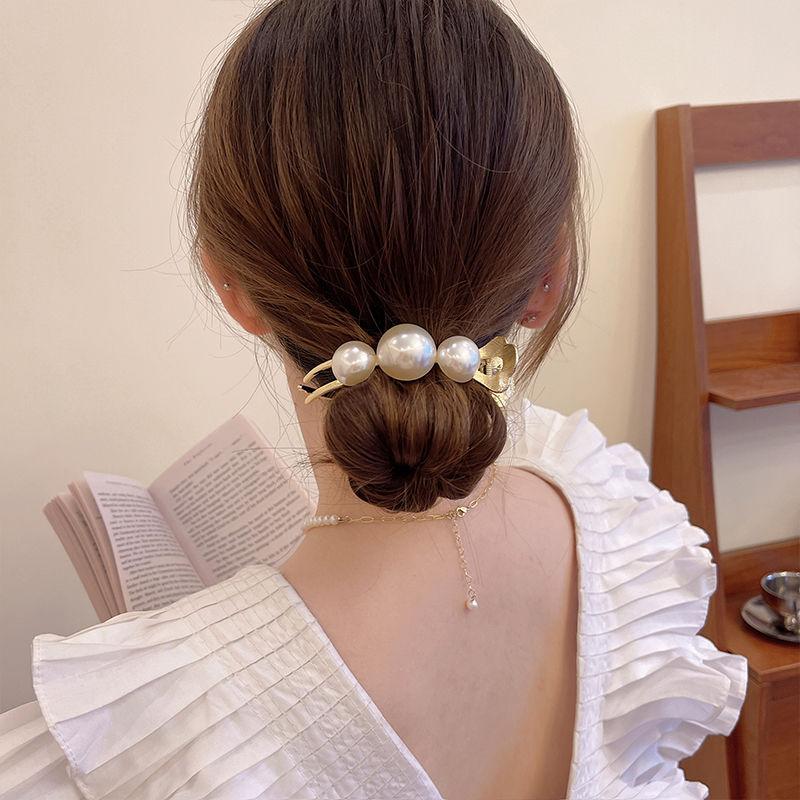 Pearl Hair Claw Clip for Women Meatball Head Fixed Hair Styling Tools Hairpin Accessories Grab Clip Jewelry