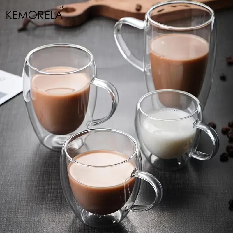 Heat Resistant Transparent Glass Cup for Espresso Coffee Milk Whiskey Tea Beer Double Mug Cocktail Vodka Wine Creative Drinkware