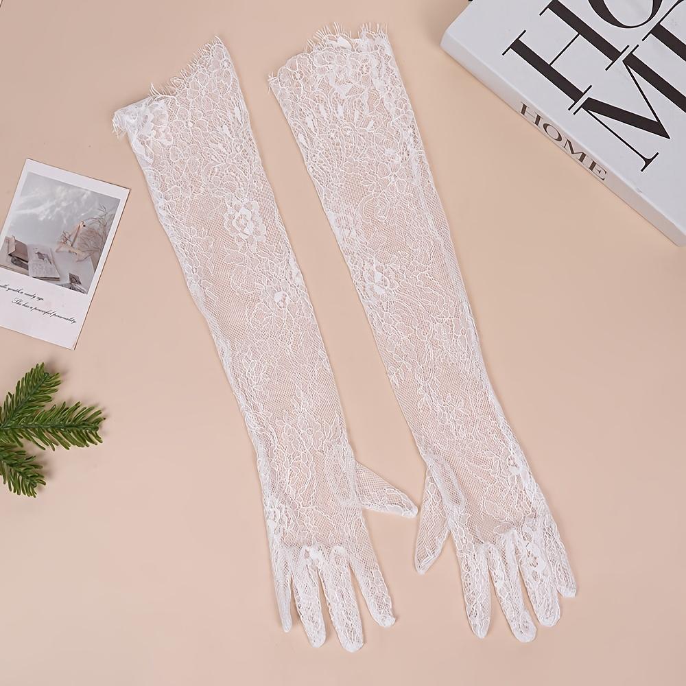 1 Pair Elegant Long Lace Wedding Gloves - 55cm Sheer Mesh Floral Gloves for Bridal, Halloween, Party & Evening Prom (1 Pair)