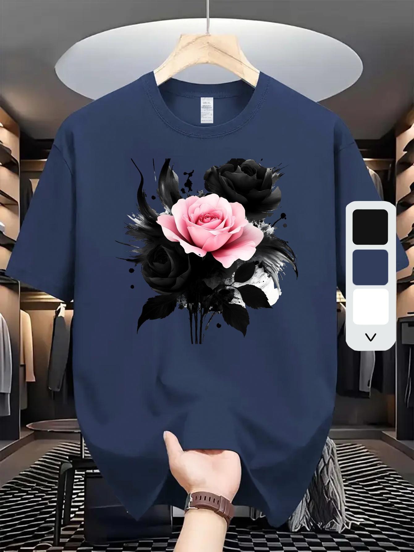 Cotton Blend T-shirt - Summer Casual Sports Tee with Floral Print M